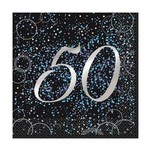 Glitz Blue Foil Stamped 50 Luncheon Napkins 2ply 16 Pack