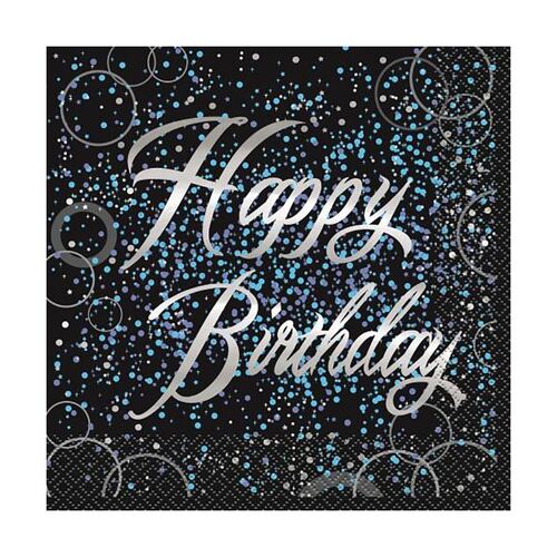 Glitz Blue Foil Stamped Happy Birthday Luncheon Napkins 2ply 16 Pack