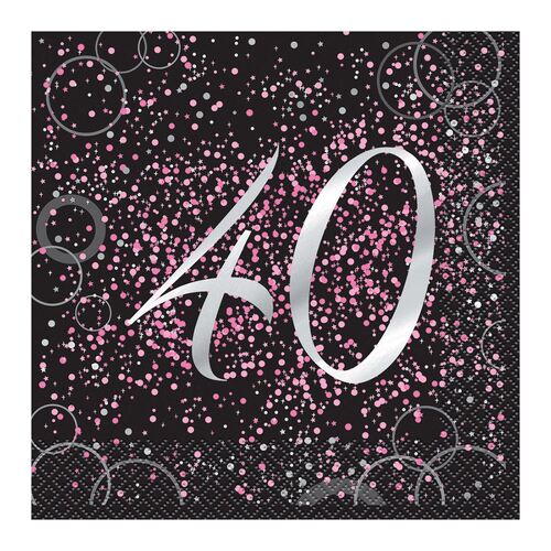 Glitz Pink Foil Stamped 40 Luncheon Napkins 2ply 16 Pack