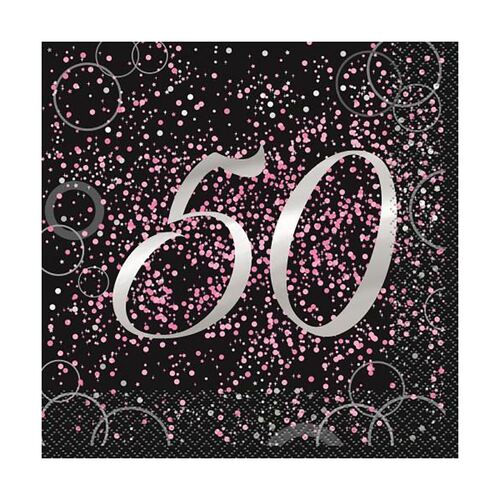 Glitz Pink Foil Stamped 50 Luncheon Napkins 2ply 16 Pack