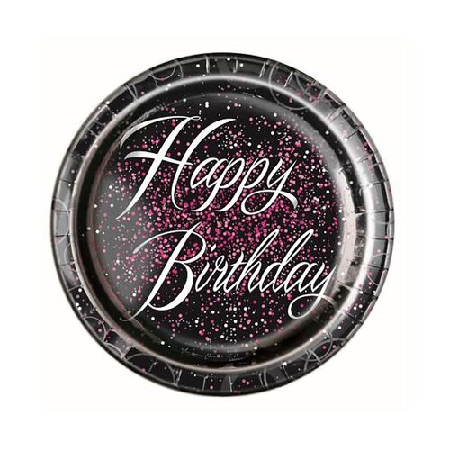 Glitz Pink Happy Birthday Foil Stamped Paper Plates 23cm 8 Pack