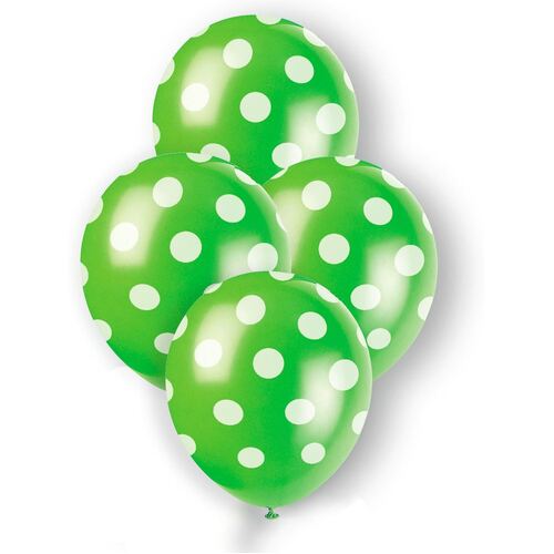 30cm Dots Lime Green Balloons Printed Balloons 6 Pack