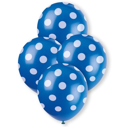 30cm Dots Royal Blue Balloons Printed Balloons 6 Pack