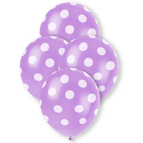 30cm Dots Pretty Purple Balloons Printed Balloons 6 Pack