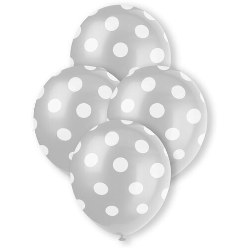 30cm Dots Silver Balloons Printed Balloons 6 Pack