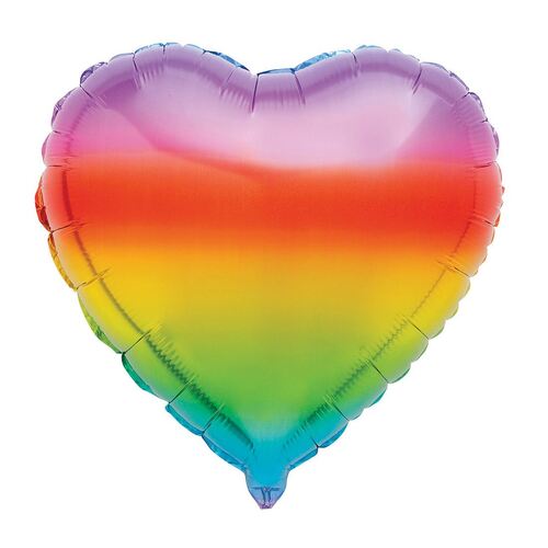 45cm Gradient Rainbow Heart Foil Balloon Packaged
