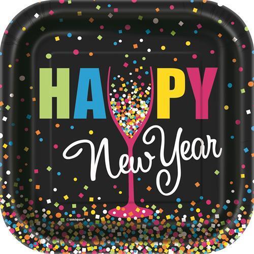 Confetti New Years Paper Plates 18cm 10 Pack