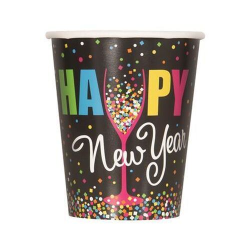 Confetti New Years Paper Cups 8 Pack 270ml