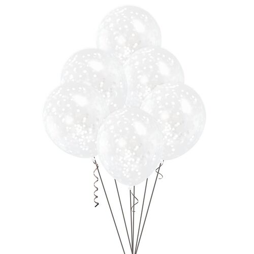 30cm Clear Balloons With White Confetti 6 Pack