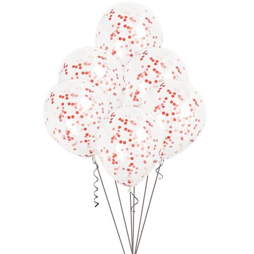 30cm Clear Balloons With Ruby Red Confetti 6 Pack
