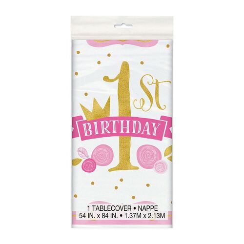 Pink & Gold 1st Birthday Tablecover
