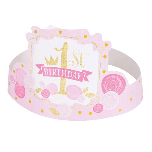 Pink & Gold 1st Birthday Party Hats 6 Pack