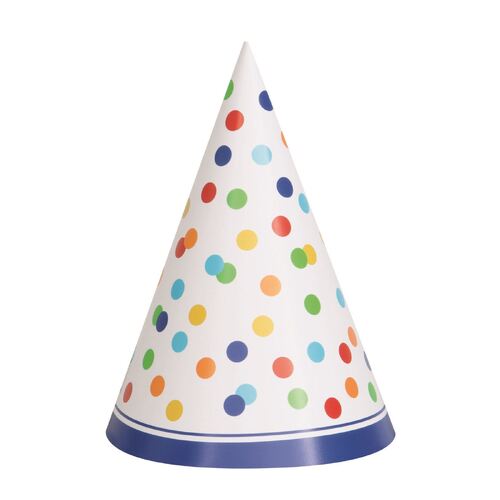 Rainbow Dots Party Hats 8 Pack