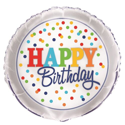 45cm Rainbow Polka Dot Happy Birthday  Foil Balloon Packaged