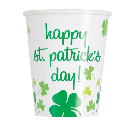 St. Patrick's Rainbow Shamrock Paper Cups 8 Pack 270ml
