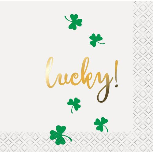 St. Patrick's Lucky Foil Stamped Beverage Napkins 2ply 16 Pack