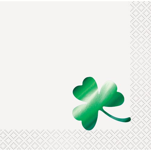 St. Patrick's Shamrock Foil Stamped Beverage Napkins 2ply  16 Pack