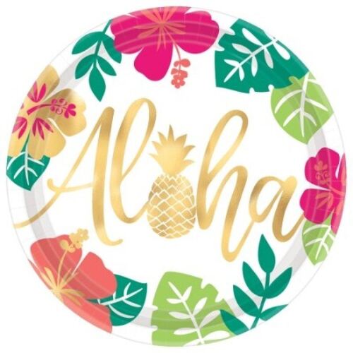 You Had Me At Aloha Round Metallic Plates 26cm 8 Pack