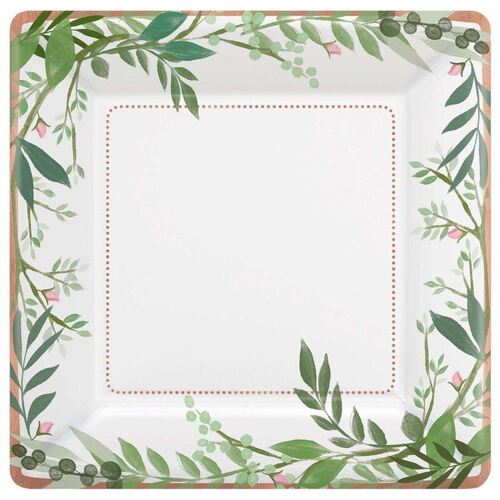 Love and Leaves 25cm  Square Met Paper Plates 8 Pack