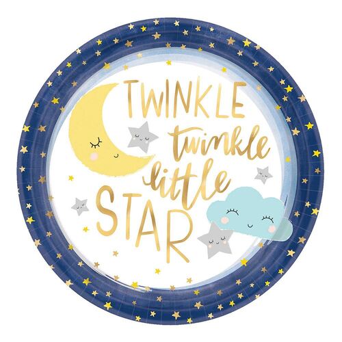 Twinkle Little Star Round Metallic Plates 26cm 8 Pack