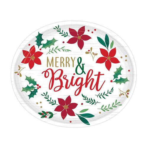 Christmas Wishes Merry & Bright Oval Paper Plates 8 Pack