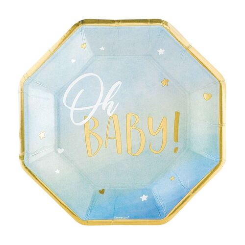 Oh Baby Boy Shaped Plates Metallic 26cm 8 Pack