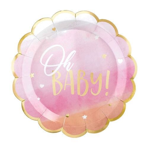 Oh Baby Girl Shaped Plates Metallic 26cm 8 Pack