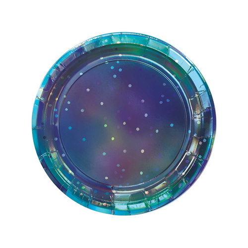 Sparkling Sapphire Round Iridescent Paper Plates 23cm 8 Pack