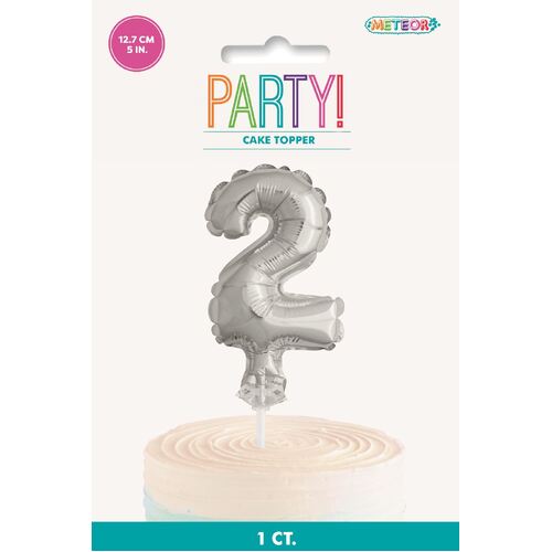 Silver Balloon Cake Topper "2" 12cm 