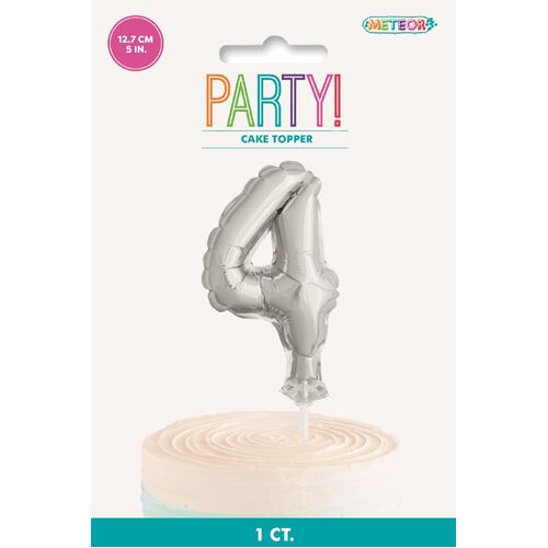 Silver Balloon Cake Topper "4" 12cm 