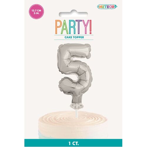 Silver Balloon Cake Topper "5" 12cm 