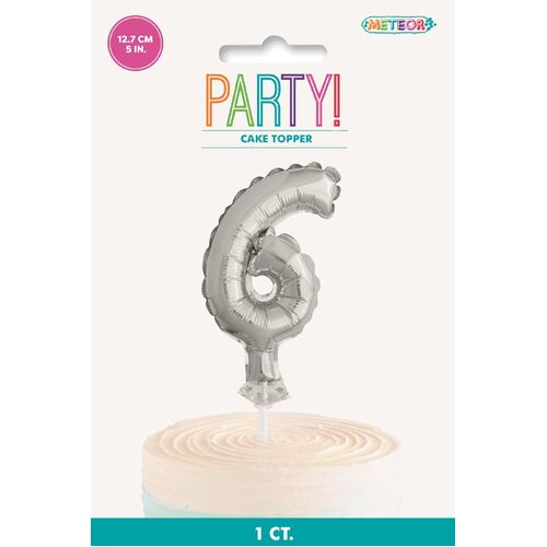 Silver Balloon Cake Topper "6" 12cm 