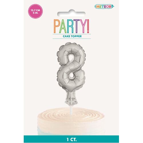 Silver Balloon Cake Topper "8" 12cm 