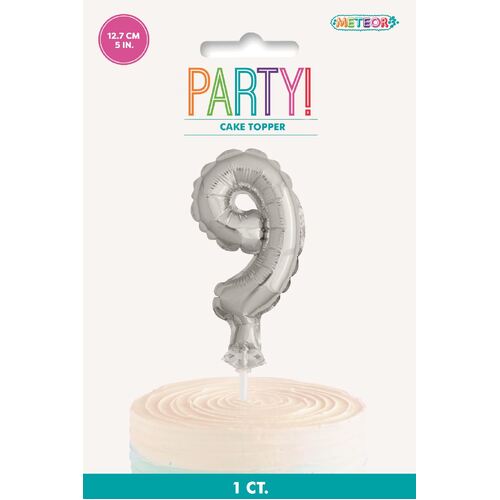 Silver Balloon Cake Topper "9" 12cm 