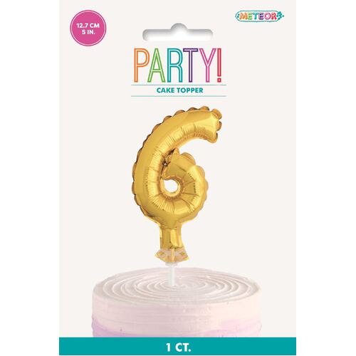 Gold Balloon Cake Topper "6" 12cm 