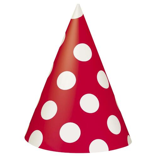 Dots Party Hats Red 8 Pack