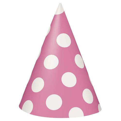 Dots Party Hats Hot Pink 8 Pack