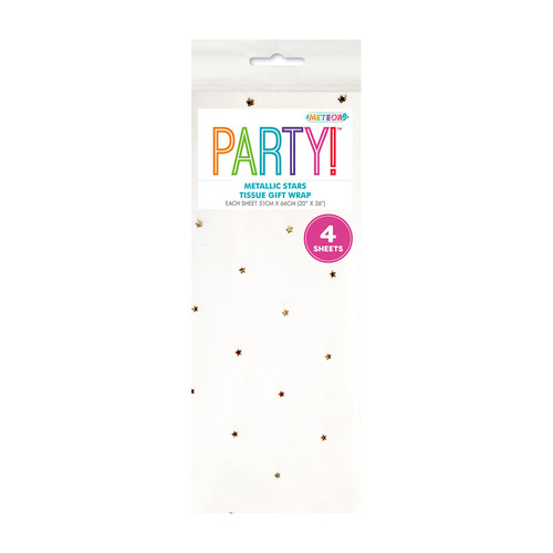 White With Metallic Gold Stars Tissue Sheets 4 Pack