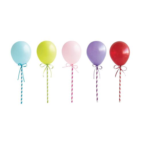 12cm Mini Balloon Stick Cake Toppers Assorted Colours 5 Pack