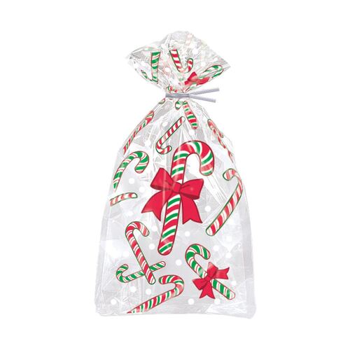 Candy Cane Printed Cello Bags 28cm X 13cm 20 Pack