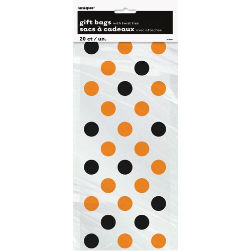 Dots Orange & Black  Cello Bags 20 Pack