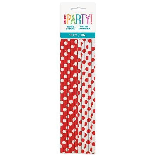 Dots Ruby Red Paper Straws 10 Pack