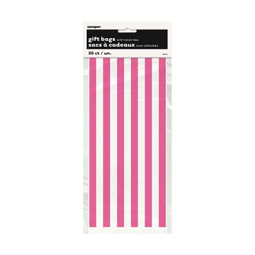 Stripes Hot Pink 20 Printed Cello Bags 28cm H x 13cm W