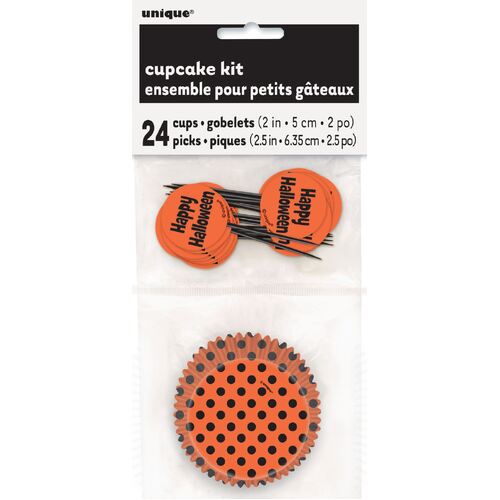 Dots Orange & Black Happy Halloween Cupcake Kit For 24