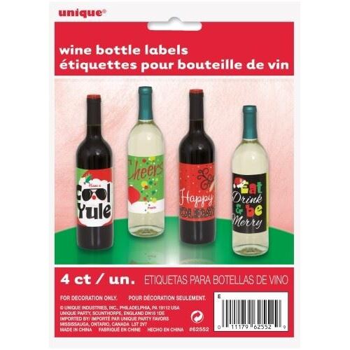 4 Christmas Wine Bottle Labels