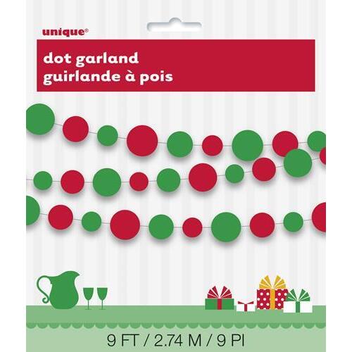 Dots Garland 9ft - Red + Green