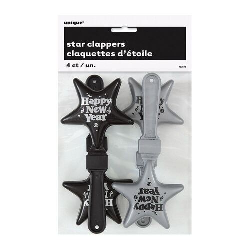 4 New Year Star Clappers-Black & Silver