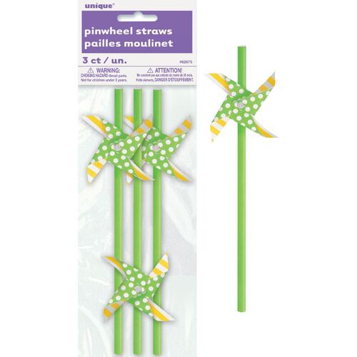 St. Patrick's Pinwheel Paper Straws - Lime Green & Yellow 3 Pack