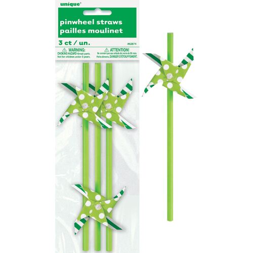 St. Patrick's Pinwheel Paper Straws - Green 3 Pack