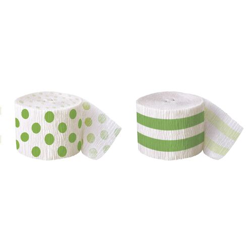 Crepe Streamers Lime Green Stripes And Dots 2 Pack